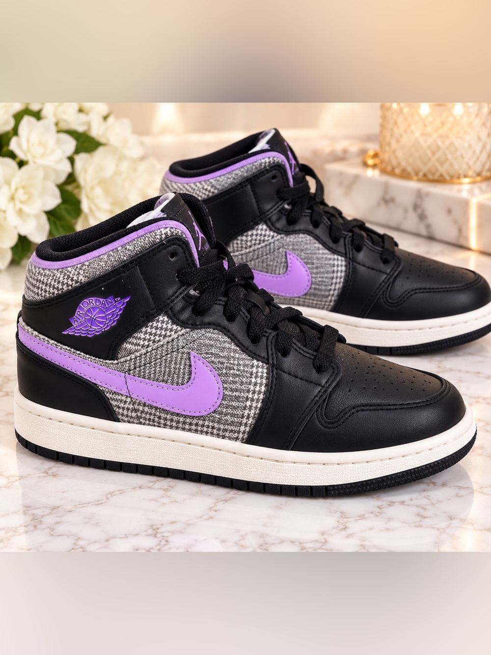 Nike Air Jordan Kids' Mid-Top Sneakers - Black & Lavender